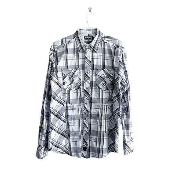 Panhandle Slim Mens Western Snap Up Shirt Long Sleeve Plaid Black White Large - Picture 1 of 7